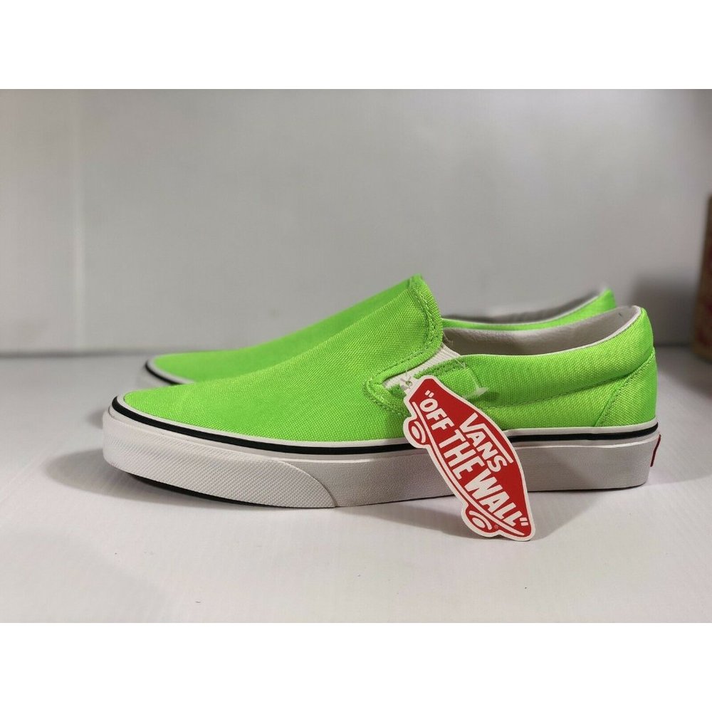 Vans Classic Slip On Neon Green Gecko/White Shoes - Picture 4 of 14